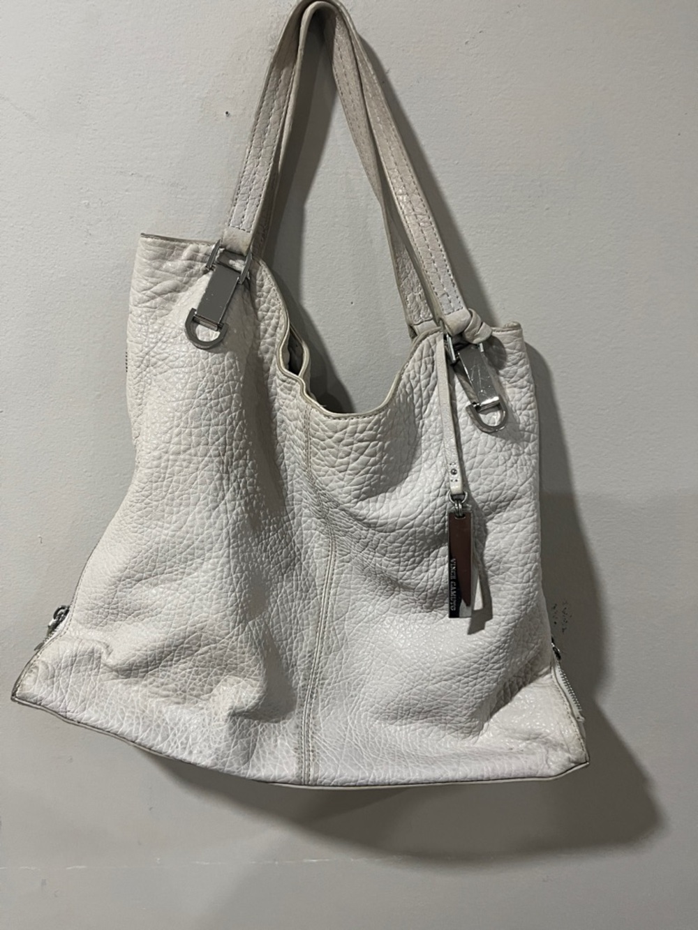 Vince Camuto vintage White Pebbled Leather Shoulder Bag